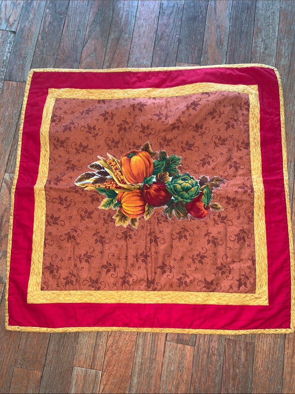 Autumn Harvest Decorative Table Topper - Red, Gold, Orange, Green